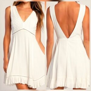 Lulus Endlessly Enticing White Backless Embroidered Babydoll Mini Dress, Small